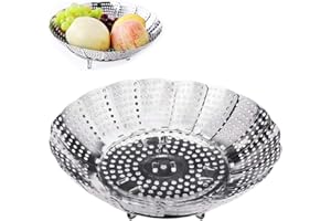 Aomig Parowar Składany ze Stali Nierdzewnej, Koszyk do Gotowania na Parze 14-23 cm z 4 Nóżkami, do Warzyw, Owoców i Innych Potraw