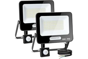 Aigostar- 50W Faretto Led da Esterno con Sensore di Movimento, Faro LED Esterno, 4600LM, Bianco Freddo 6500K, IP65 Impermeabile, Faretti LED per Giardino, Cortile, Patio, Garage, Confezione da 2