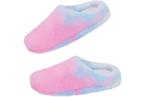 CHUANGLI Girls Fluffy House Slippers Cozy Plush Slip-on House Shoes Kids Warm Bedroom Slippers Memory Foam Slippers for Indoor Outdoor