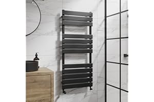 DuraTherm® 1200 x 500mm Flat Panel Heated Towel Rail Radiator Modern Central Heating Bathroom Warmer Wall Mounted Ladder Rad, Matt Black