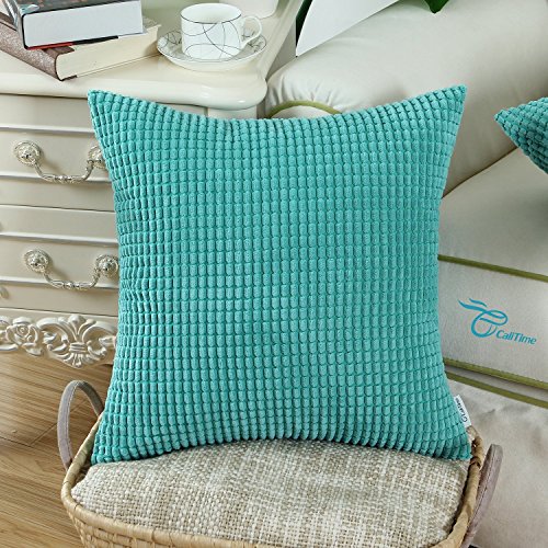 CaliTime Kissenbezüge Kissen Shells Cord Gestreift 50cm X 50cm Türkis - 2