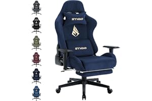 Symino Gaming Chair, Computer Chair with Footrest, Headrest and Lumbar Support, Ergonomic PC Chair, Height Adjustable Rotating Task Chairs, Navy Blue