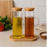 ARVALE Lavino 3 Par&ccedil;a 400 ml Borosilikat Yağlık - Bambu Altlık ve 2 Adet Bambu Kapaklı Cam Yağdanlık