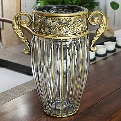 GAOLILI Vintage Classic Wrought Iron Garden Glass Vase Cast Iron Binaural Living Room TV Cabinet Vase ( Color : A )