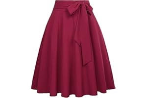 Belle Poque Femme Jupe Taille Haute Pin Up Plissée Jupe Trapèze Mi Longue Rétro BP560