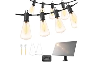 ZOTOYI Catena Luminosa Esterno Solare 15 Metri, Catena Luci Esterno Solare con 24+2 LED ST38 Lampadina, USB Ricaricabile, Impermeabile Catena Luminosa Solare per Giardino Natale Pergole, 2200K