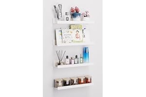 Viymgit 4 Pack White Acrylic Shelves, Self-Adhesive 15" Floating Shelf Wall Mount for Home Organization & Wall Decor, Display Ledge Shelves for Bathroom, Living Room, Bedroom, and Kitchen