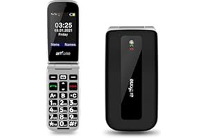 ABUBU Artfone F20 Téléphone portable pour personnes âgées avec couvercle, grandes touches, bouton SOS, appel rapide, simple, volume élevé, batterie longue durée, langue espagnole noire