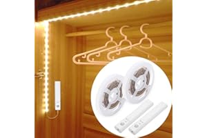 LUXJET 2pack LED Strip Lights Battery Operated 1.5M, Warm White 3000K Motion Sensor Wardrobe Light for Bedroom, Kitchen Cupboards(Powered by 4 AAA Batteries, not Included)
