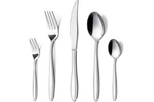 Hunnycook Set di 30 posate in acciaio inox per 6 persone, con manico a righe, set di posate elegante con coltello, forchetta, cucchiaio per casa, ristorante, festa, per feste
