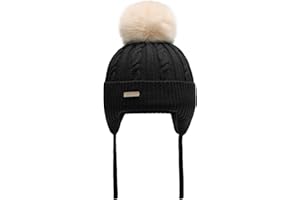 ZLYC Bonnet d'hiver en coton à pompons pour enfant et fille