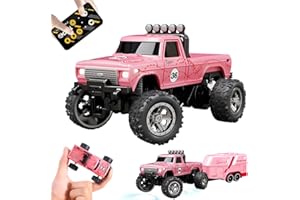 Kyduu Ferngesteuertes Auto, Monster Truck Spielzeug,Monstertruck 2.4GHz,1:64 Mini RC Monster Truck mit Anhänger Karosserielichter und Scheinwerfer,Crawler Spielzeug,Geschwindigkeit/Lenkung einstellbar