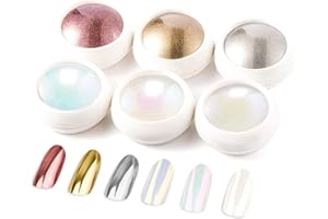 LEDSUUEI 6Pcs Chrome Nail Powder:【Metallic Mirror Glitter Effect】Rose Gold Chrome Nail Powder for Gel Polish Aurora Iridescent Pearlescent Nail Chrome Powders for Nails Salon DIY Nail Art