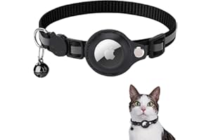 SUBORAWOS Airtag Katzenhalsband, Reflektierendes AirTag Katzenhalsband mit AirTag-Halterung und Glocke, GPS Leichte Tracker Katzenhalsbänder, Katzen-AirTag-Halsband mit Abbrechbarer Sicherheitsschnalle(Schwarz)