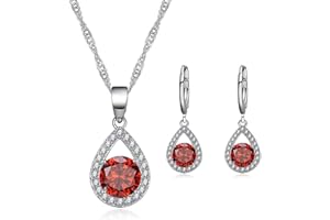 TOEECY Jewellery Set for Women Crystal Pendant Necklace Earring Set 925 Silver Cubic Zirconia Jewellery Set Gift for Wedding Bridal Bridesmaid