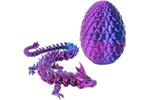 HOXSNII 3D Printed Dragon Egg Fidget Toy,Articulated Dragon Crystal Dragon Egg,Crystal Dragon With Dragon Egg,Flexible Crystal Dragon Figurine Decor, Home Office Decor Desk Toys,Laser Printed - Purple