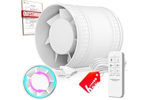 BUMSOU Ventilateur de Conduit Bidirectionnel, 6 Vitesses, Télécommande – Ventilateur Silencieux Puissant avec Protection Contre la Surchauffe, VMC Salle de Bain WC Serre Tente, Extracteur d'air 100mm