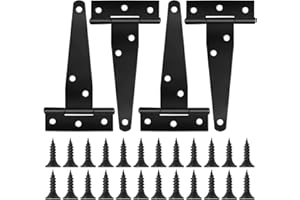 FANGEHONG 4 Pezzi Nero Cerniere a T per Porte con Viti, 4 Pollici Cerniera a T per Cancello, Resistenti Cardini per Porte per Ante, Cerniere della Cinghia di T per Finestre Capanni Portoni e Porte di Fienili