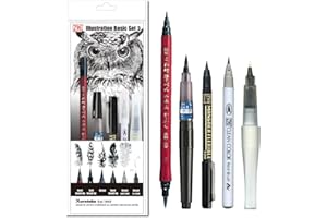 Kuretake ZIG Inktober Spezial-Set, ILLUSTRATION BASIC SET 3 für Manga-Zeichnung, Schriftzug und Kalligraphie, professionelle Künstlerqualität, hergestellt in Japan (5 pcs)