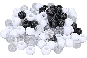 JENNGAOO 100 sztuk Koraliki do włosów dredy, różne kolory Biżuteria do włosów Mankiety do włosów Koraliki do zaplatania włosów do włosów Akcesoria do dekoracji brody(Black+White+Transparent)