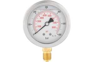 VIKYE G Medidor de presión hidráulica de 1/4 ", 0-600Bar 63mm Dial Medidor de presión de agua medidor de metal