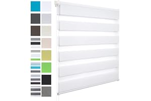 WOLTU Store Enrouleur Jour Nuit sans Perçage, Store Zébré en Double Tissu, Rideau Translucide et Occultant, Protection de la Vie Privée, Montage Facile avec Clips, 80l x 150L cm, Blanc