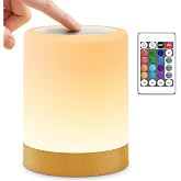 Auxmir Night Light, 3000mAh Rechargeable LED Bedside Table Lamp, Touch & Remote Control Dimmable Light, RGB Color Changing &