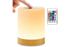 Auxmir Night Light, 3000mAh Rechargeable LED Bedside Table Lamp, Touch & Remote Control Dimmable Light, RGB Color Changing, Portable Lamp for Bedroom, Living Room, Camping