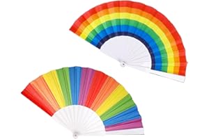 ShiWuYou 2pcs Folding Hand Fan, Handheld Fan Summer Fan, Folding Chinese Fan Bamboo Hand Fan for Birthday Gifts Dancing Cosplay Wedding Party, Rainbow Colors