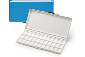 MEEDEN Watercolour Paint Palette Empty: 33 Wells Travel Folding Watercolor Mixing Tray with Lid - Portable Airtight Leakproof Palettes Blue