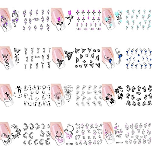 TININNA 12 Blatt Blumen Nail Art Sticker Aufkleber Nail Tips Dekorationen Nagelaufkleber Nagelsticker