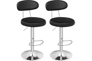 HOOBRO Tabourets de Bar, Lot de 2, Chaises de Bar en PU, Hauteur Réglable, Sièges de Cuisine Pivotants à 360°, avec Dossier et Repose-Pieds, Assise Rembourrée en Mousse, Noir ESB33BYP201