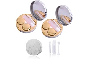 HAOHAI 2 Stück modische Marmor-Kontaktlinsenbehälter, tragbar, Reise-Set, tragbare Kontaktlinsenbox mit Spiegel, Reise-Kontaktlinsenhalter, Mini-Box, gold, Nein