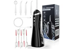NOOR ZALA Water Flosser with 5 Pressure Levels, IPX7 Waterproof, Portable USB Type-C Charging, 300ml Water Tank, 360° Rotating 4 Nozzles & 4 Dental Floss Teeth Cleaning, Oral Hygiene with 5 Dental Floss