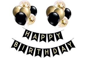 YELYAN Luftballons Geburtstag Dekoration Set, Schwarz Gold Geburtstagsdeko Happy Birthday deko Banner Party Deko Geburtstag Set mit Gold Luftballons Konfetti Ballons