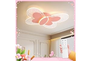 JubelTage LED Children's Ceiling Light, Pink Butterfly Creative Ceiling Light, Dimmable with Remote Control, Night Light Function, Children's Room, Bedroom, Living Room, Bedroom, Cartoon Ceiling Light