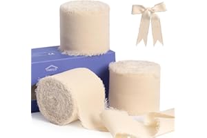 Cinta beige de gasa para envolver regalos, cinta con flecos FAKILO, 3 rollos de 3,8cm x 6,5 m, juego de cintas vintage para invitaciones de boda