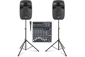 STUDIOMASTER Vonyx VPS102A Compact PA System for Bands - 10-Inch Speakers with XS10 Mixer & Stands, Full Setup for Stage and Performance