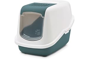 PETGARD Moderne Katzentoilette Katzenklo Haubentoilette Nestor Weiss-dunkelgrün 56 x 39 x 38,5 cm