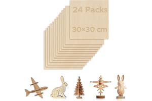 OMTech 24 Pack Basswood Sheets, 300x300 mm Plywood Sheets for Crafts, 3 mm Thick Wood Sheets for Laser Cutting Engraving, Unfinished Wood Boards for DIY Projects Drawing Painting Architectural Models