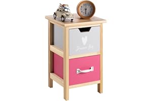 IDIMEX Kommode ESTA mit 2 farbigen Schubladen, kleines Standregal aus Massivholz für Kinderzimmer, Nachttisch in Natur lackiert