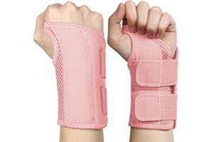 NuVigor Wrist Splints for Carpal Tunnel,Right Left Hand Support with Adjustable Straps for Men Women,Breathable Day Night Wrist Brace for Carpal Tunnel,Pain Relief(Pink,S/M Left Hand)