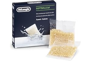 ‎DE'LONGHI De'Longhi SoftBalls DLSC551 – Antikalk-Kügelchen, geeignet für Kaffeemaschinen mit Wassertank, Kalkreiniger & Wasserenthärter, Zubehör von De'Longhi, 2 Beutel, Weiß