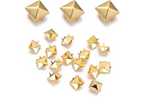 ZHANSHUIDEFAQ 100 PCS Gold Square Rivets 15mm Pyramid Studs Metal Punk Rivets Nail Head Studs for Leather Craft Bags Belt Shoe Decorative DIY Projects Clothing Jeans