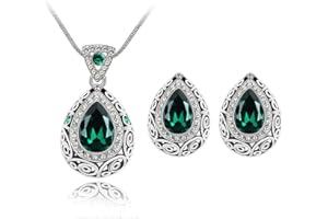 FFWTPY Juego de joyas de boda para Mujer Plata Cristal Conjunto de Collar y Pendientes Retro Lágrima Conjunto con Colgante para Niña Novia y Dama de honor