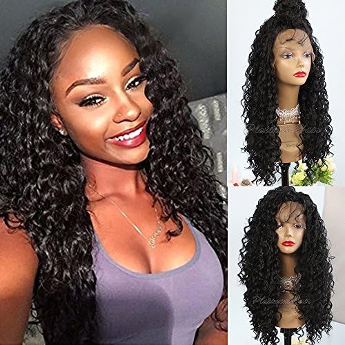 PlatinumnHair Synthetic Lace Front Wigs Black Loose Wavy Wigs Heavy Density Glueless Synthetic Wigs 24"