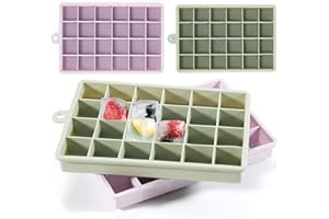 LIFEANT 2 Pezzi Stampo Cubetti di Ghiaccio con Coperchio, Ghiaccio Stampo Silicone 48 Cubetti di Ghiaccio, Privo di BPA, Impilabile, Riutilizzabile, Facile da Rimuovere Vassoi per Cubetti di Ghiaccio Quadrati