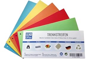LEAD OFFICE Strisce divisorie 100 pezzi, 5 colori: intenso, 20 pezzi per colore, 24 x 10,5 cm, forate, 180 g/m², per classificare e separare documenti fino al formato A4