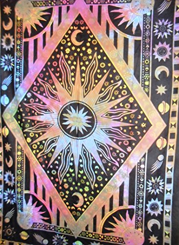 Traditionelle Jaipur Tie Dye sun-moon Celestial Wandteppich, Astrologische Wand aufhängen, Psychedelic Gobelin Wand Kunst, Bohemian Betten, Boho Picknickdecke, Gypsy Wohnheim Dekor, 139,7 x 215,9 cm - 4