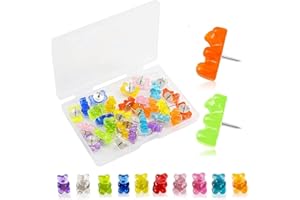 MHYMX Pins für Pinnwand, 30 Stück Kreative Pinnwandnadeln Dekorative Reißzwecken Bunter Klarem Bär Pinnnadeln Flach Farbig Reißnägel mit Aufbewahrungsbox für Landkarten Fotos DIY Dekoration